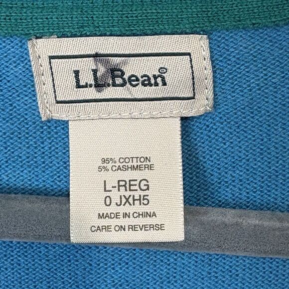 LL Bean Cardigan Sweater Cotton Cashmere Blend Bright Turquoise Size Large-Reg. - Picture 4 of 7